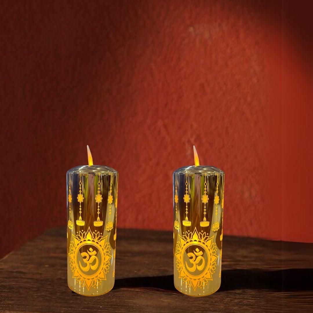 Decorative LED Candle with Om Design – Flameless Tealight for Home, Puja, and Festive Décor
