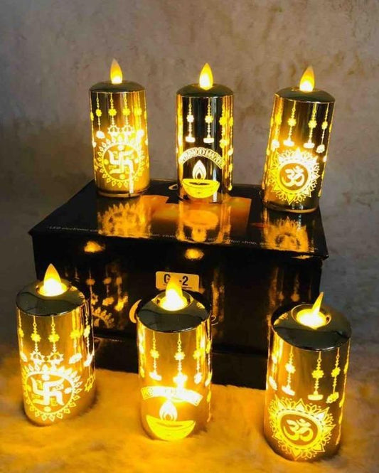 Decorative LED Candle with Om Design – Flameless Tealight for Home, Puja, and Festive Décor