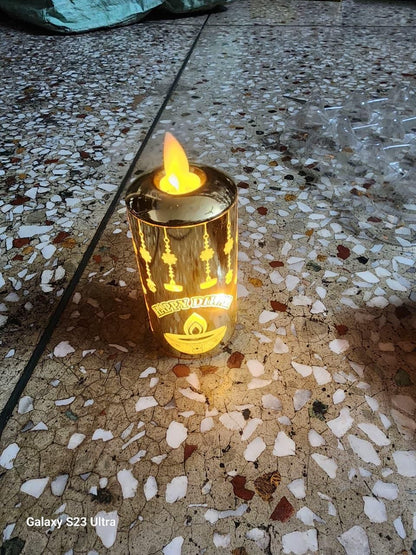Decorative LED Candle with Om Design – Flameless Tealight for Home, Puja, and Festive Décor