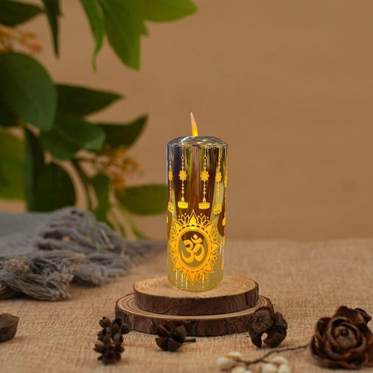 Decorative LED Candle with Om Design – Flameless Tealight for Home, Puja, and Festive Décor
